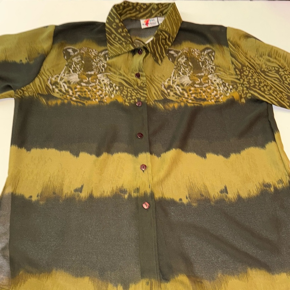 Animal Print 90s KAKTUS PLUS NWT JAGUAR SHEAR 1X Green 90s Grandma Shirt